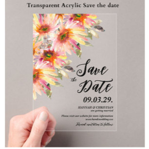 Orange Yellow Floral Save the Date Acryleinladungen