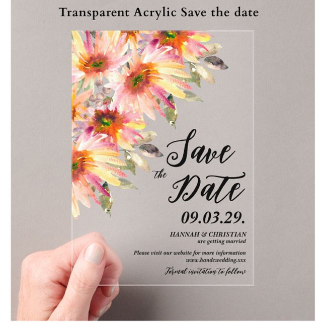 Orange Yellow Floral Save the Date Acryleinladungen (Von Creator hochgeladen)