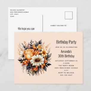 Orange Yellow Gray Blume Bouquet Geburtstagsparty Postkarte