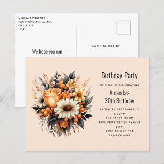 Orange Yellow Gray Blume Bouquet Geburtstagsparty Postkarte