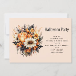 Orange Yellow Gray Blume Bouquet Halloween-Party Einladung