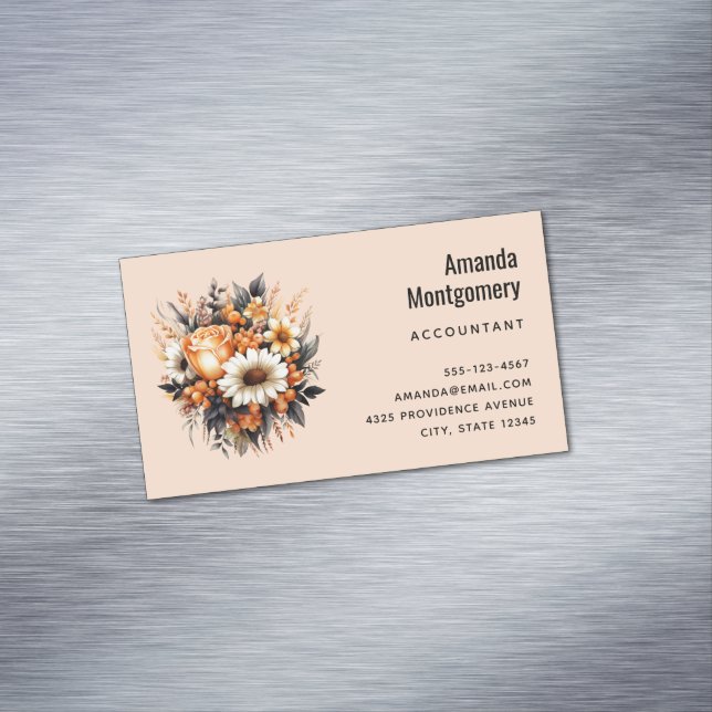 Orange Yellow Gray Blume Bouquet Magnetische Visitenkarte (Beispiel)