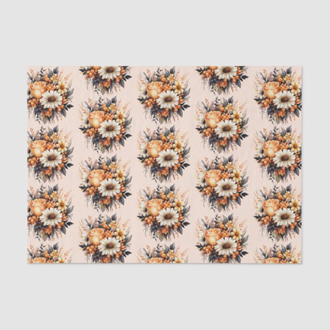 Orange Yellow Gray Blume Bouquet Pattern Seidenpapier (Vorderseite)