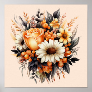Orange Yellow Gray Blume Bouquet Poster