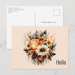 Orange Yellow Gray Blume Bouquet Postkarte