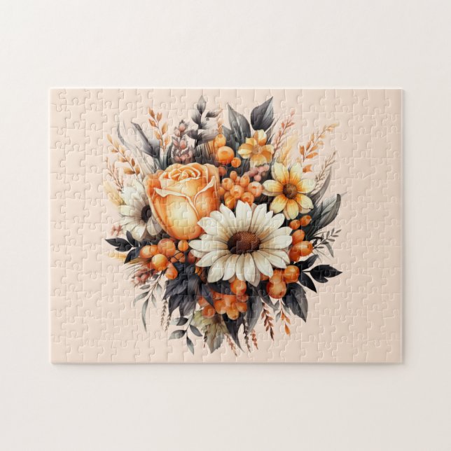 Orange Yellow Gray Blume Bouquet Puzzle (Horizontal)