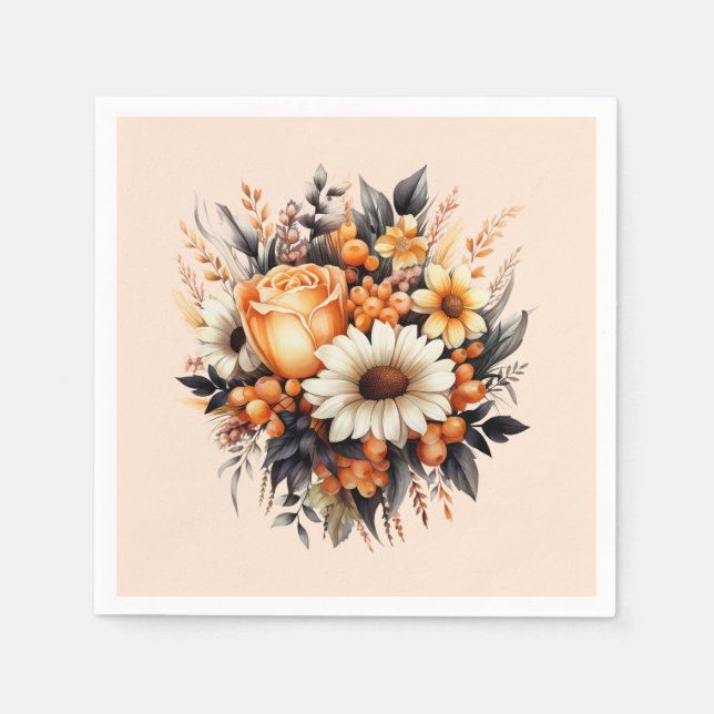 Orange Yellow Gray Blume Bouquet Serviette (Vorderseite)