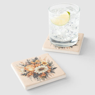 Orange Yellow Gray Blume Bouquet Steinuntersetzer