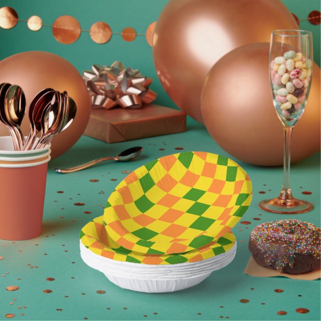 Orange Yellow Green Checkered Pattern Design  Pappteller (Multi)