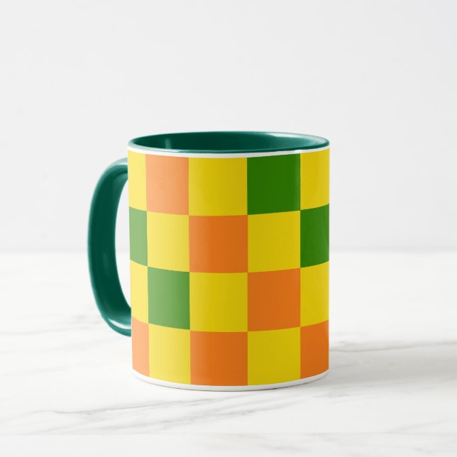 Orange Yellow Green Checkered Pattern Design  Tasse (Vorderseite Links)