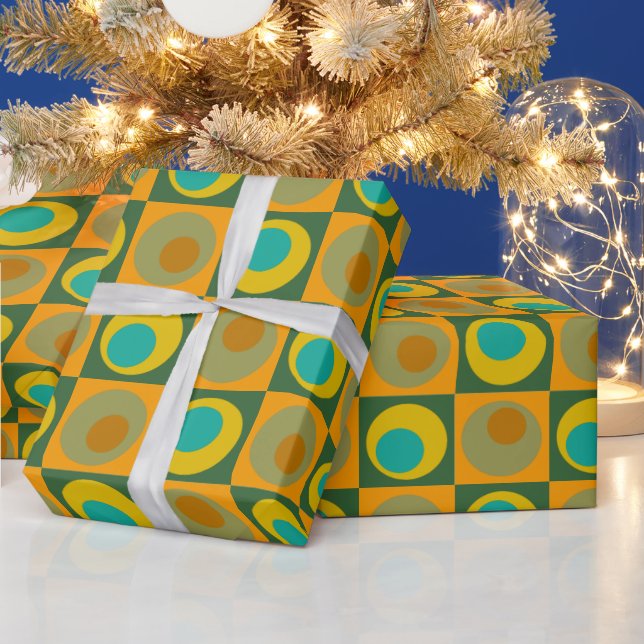 Orange Yellow GreenSquare Dot Geometric Gemustert Geschenkpapier (Feiertage)