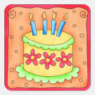 Orange Yellow Happy Birthday Cake Candles Quadratischer Aufkleber