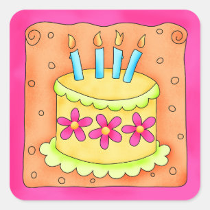 Orange Yellow Happy Birthday Cake Candles Quadratischer Aufkleber