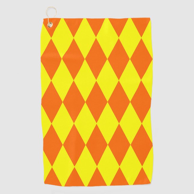 Orange Yellow Harlequin Checkered Design  Golfhandtuch (Vorderseite)