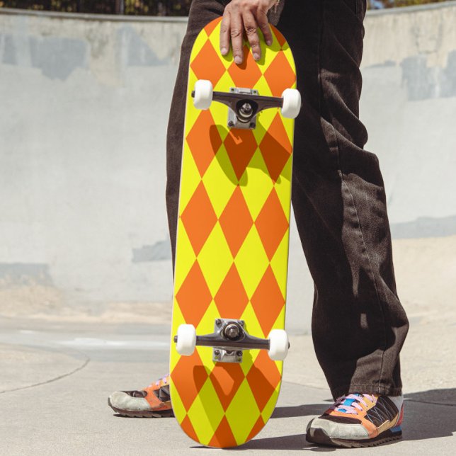 Orange Yellow Harlequin Checkered Design  Skateboard (Von Creator hochgeladen)