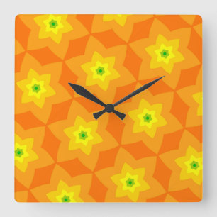 Orange Yellow & Kiwi Quadratische Wanduhr