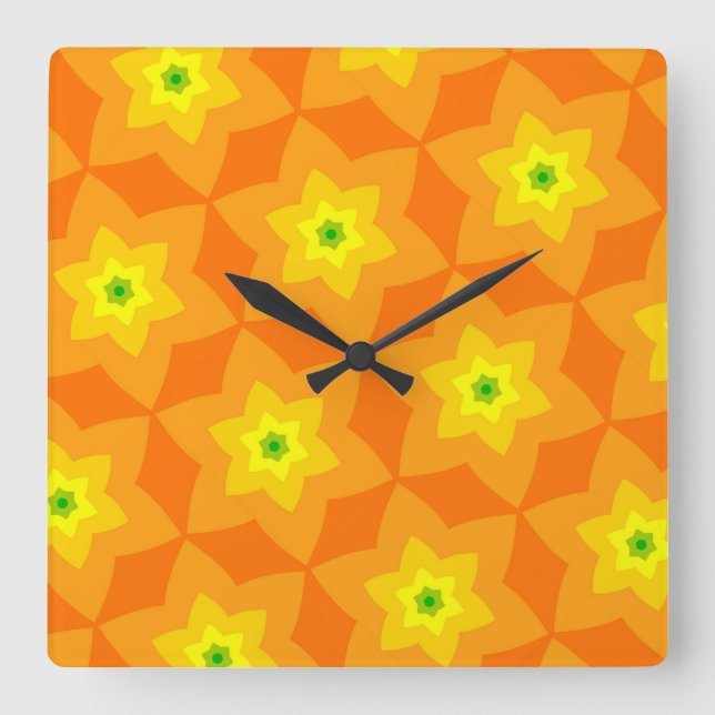 Orange Yellow & Kiwi Quadratische Wanduhr (Vorderseite)