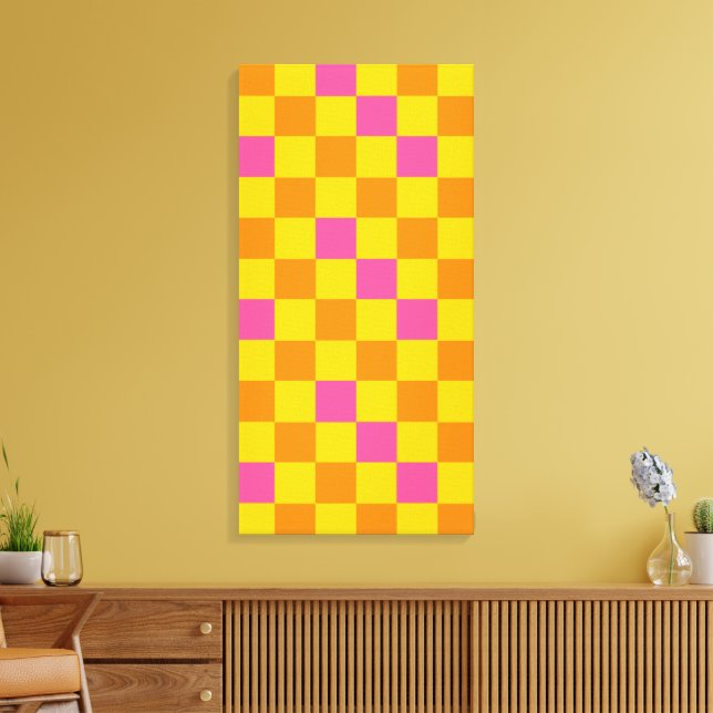 Orange Yellow Pink Checkered Pattern Design  Leinwanddruck (Insitu (Wohnzimmer))