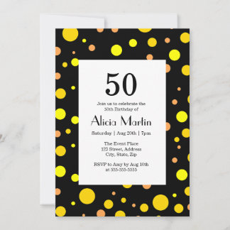 Orange Yellow Polka Dot Black 50. Geburtstag Einladung