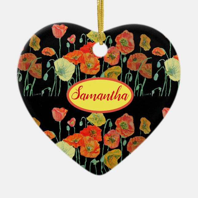 Orange Yellow Poppies florale Art Poppy Girls Name Keramik Ornament (Vorne)