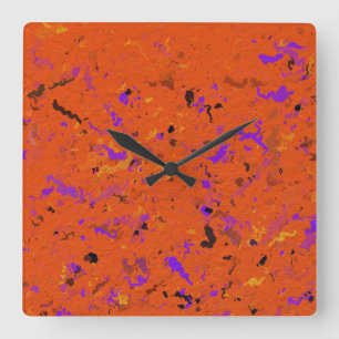 Orange, Yellow, Purple and Black Abstract Quadratische Wanduhr