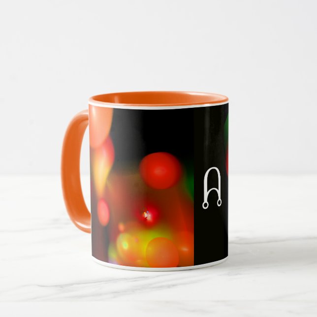 ORANGE YELLOW RED BLACK FRAKTAL BUBBLES MONOGRAMM TASSE (Vorderseite Links)