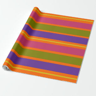 Orange, Yellow, Red, Green and Purple Stripes Geschenkpapier