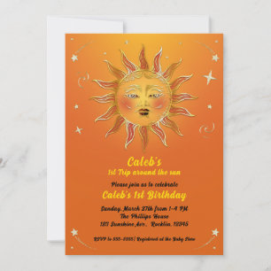 Orange Yellow Reise um die Sonne 1. Geburtstag Einladung