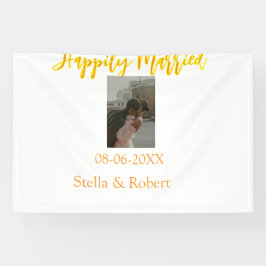 Orange yellow retro photo happily married couple banner