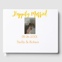 Orange yellow retro photo happily married couple gästebuch