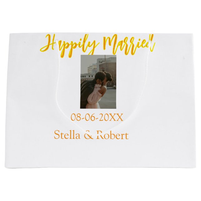 Orange yellow retro photo happily married couple große geschenktüte (Vorderseite)