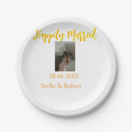 Orange yellow retro photo happily married couple pappteller