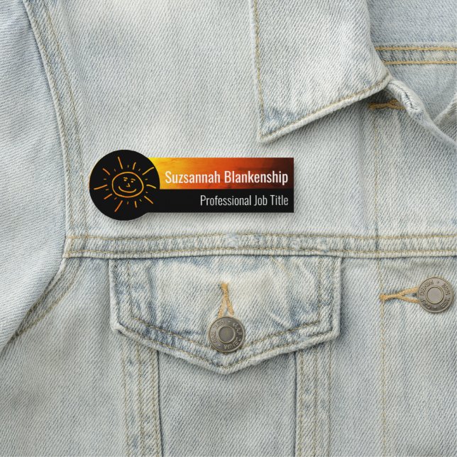 Orange Yellow Sunset Art and Happy Face Namensschild (Beispiel)