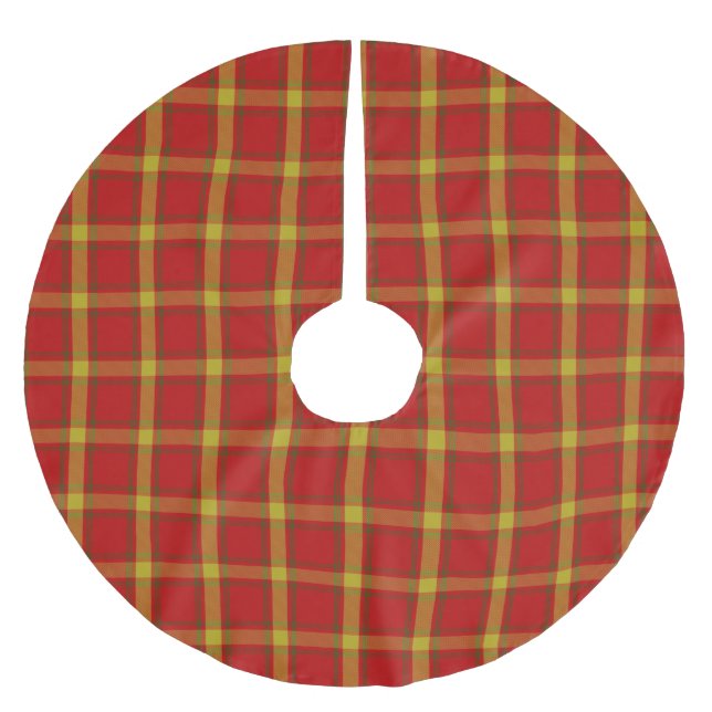 Orange Yellow Tartan Brushed Polyester Tree Skirt Polyester Weihnachtsbaumdecke (Vorderseite)