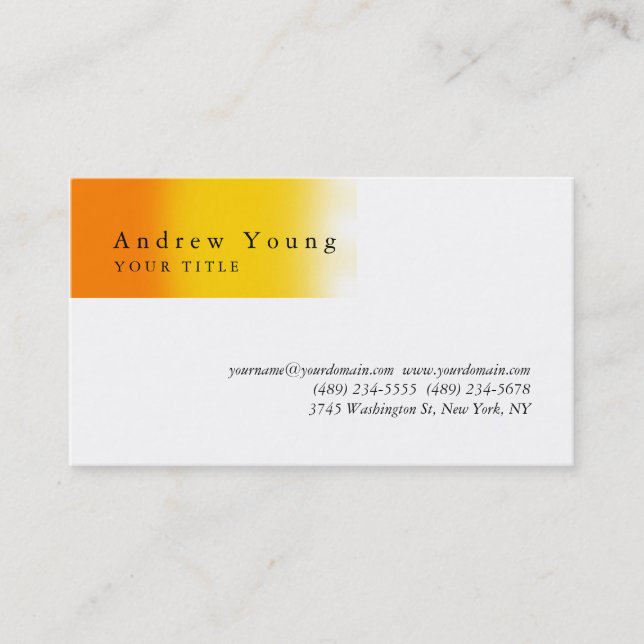 Orange Yellow White Beruflich Business Card Visitenkarte (Vorderseite)