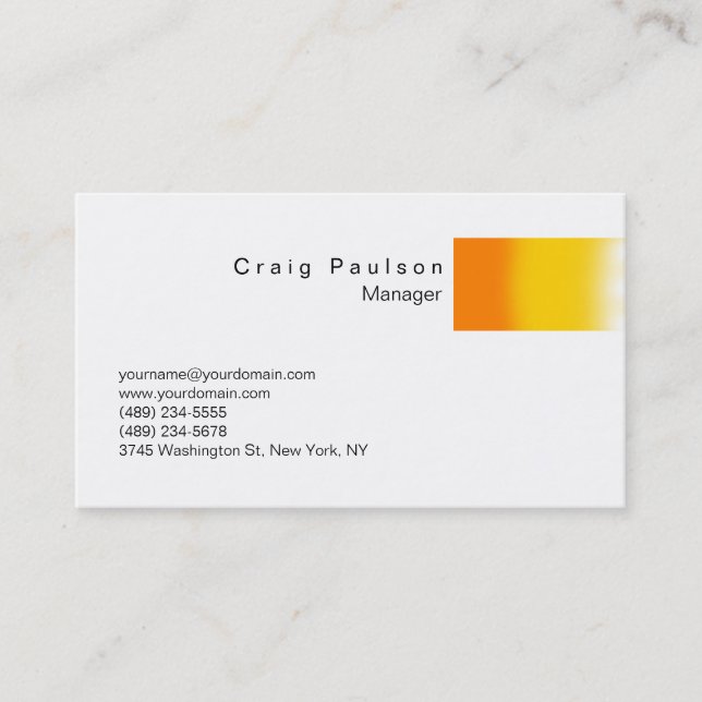 Orange Yellow White Schlicht Simple Business Card Visitenkarte (Vorderseite)
