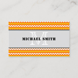Orange Yellow White Zickzack Zigzag Monogram Visitenkarte