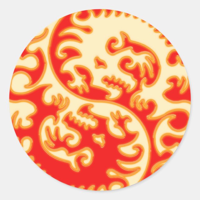 Orange Yin Yang Dragon Runder Aufkleber (Vorderseite)