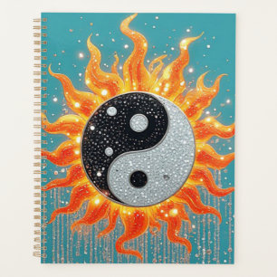 Orange Yin Yang mit goldenen strahlenden Details Planer