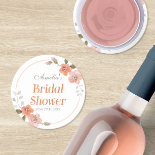 Orange zarte Wasserfarbe Blumen Hochzeitsdusche Runder Pappuntersetzer