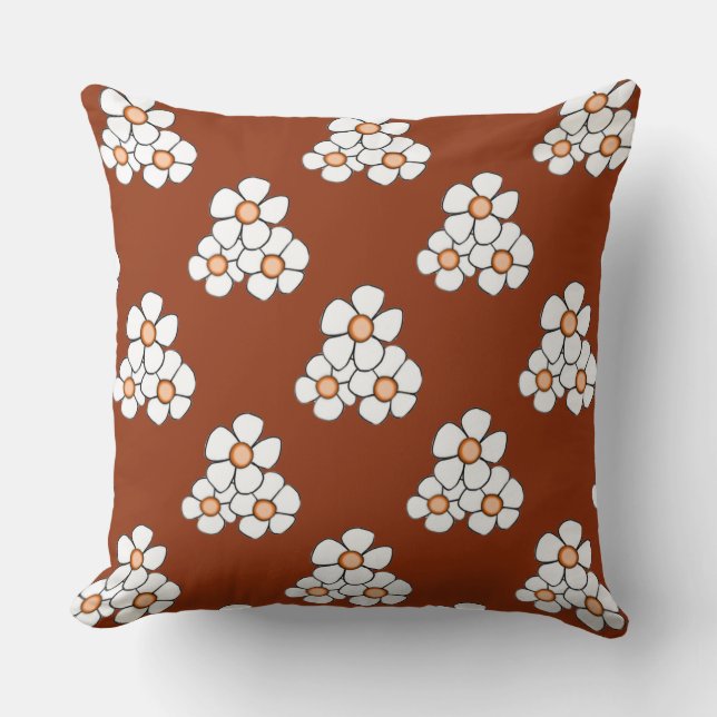 Orange zentriertes Daisy Square Kissen (Vorderseite)