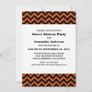 Orange Zickzack Glitzer Sweet 16 Party Einladung