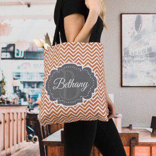 Orange Zickzack Personalisiert Tote Bag