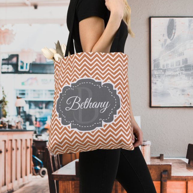 Orange Zickzack Personalisiert Tote Bag (Orange Chevron Personalized Tote Bag)