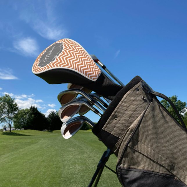 Orange Zickzack Personalisierter Golf Head Cover Headcover (Orange Chevron Personalized Golf Head Cover)