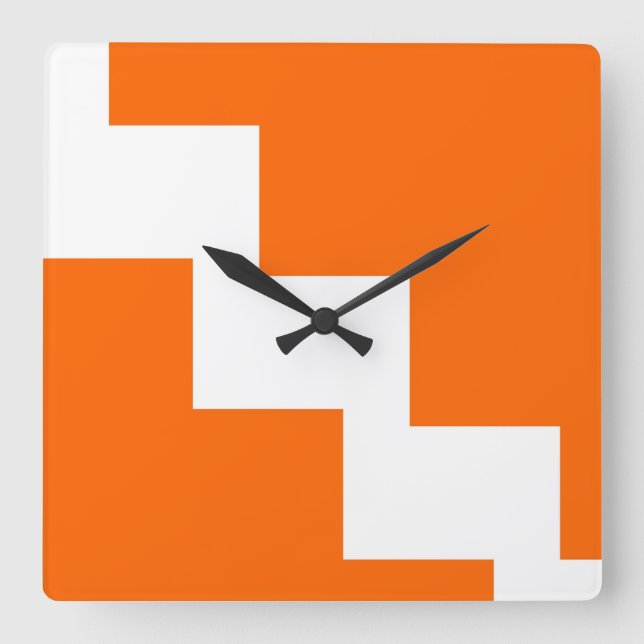 Orange Zickzack Wand-Uhr Quadratische Wanduhr (Vorderseite)
