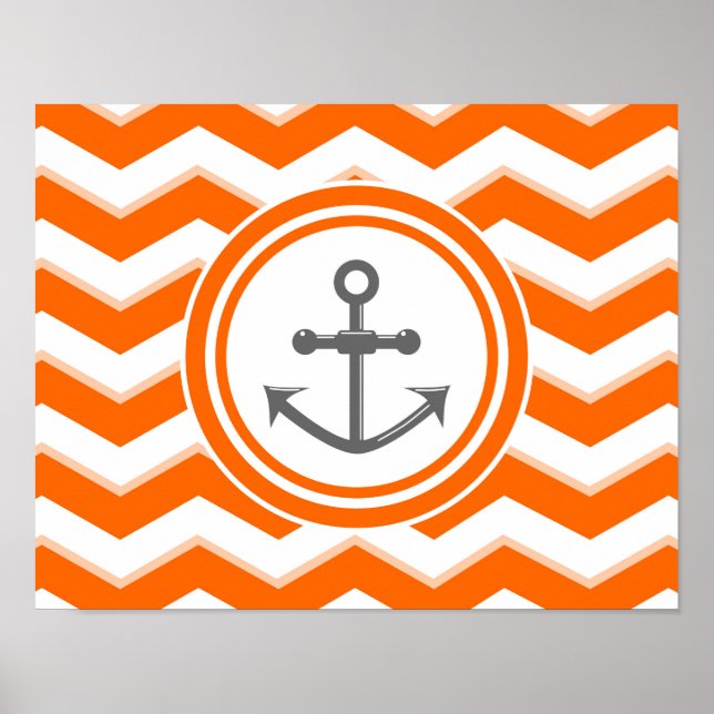 Orange Zickzack Zigzag Muster Anchor Lächeln Poster (Vorne)