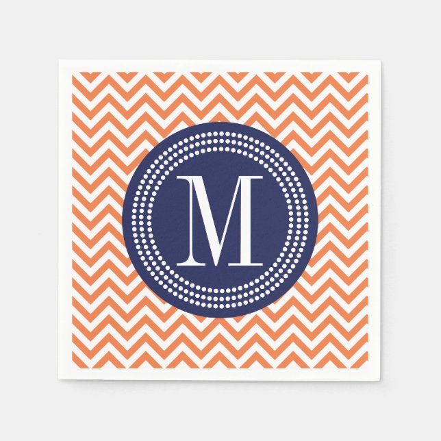 Orange Zickzack Zigzag Personalisiert Monogram Serviette (Vorderseite)