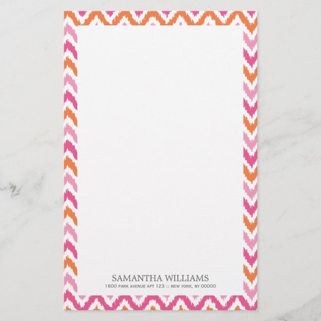 Orange Zigzag Ikat-Muster Briefpapier (Vorderseite)