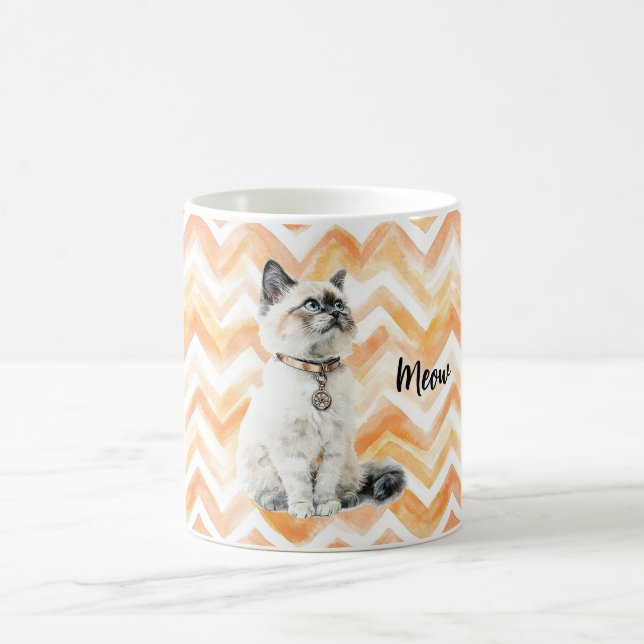 Orange Zigzag Stripes White Cat Meow Kaffeetasse (Mittel)